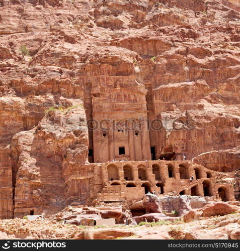 tomb in the antique site of petra in jordan the beautiful wonder of the world