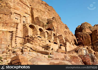 tomb in the antique site of petra in jordan the beautiful wonder of the world