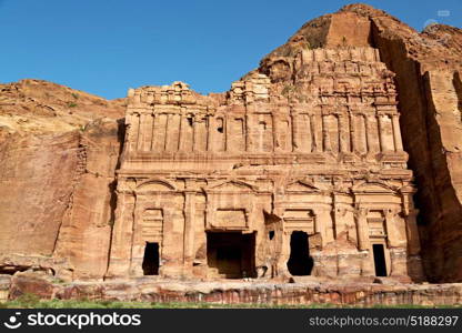 tomb in the antique site of petra in jordan the beautiful wonder of the world