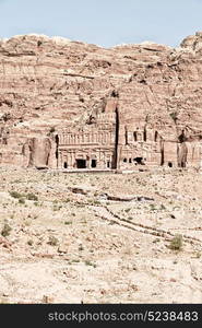 tomb in the antique site of petra in jordan the beautiful wonder of the world