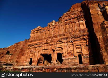 tomb in the antique site of petra in jordan the beautiful wonder of the world