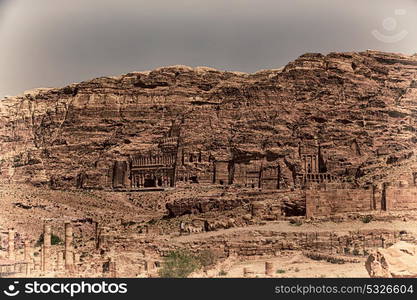 tomb in the antique site of petra in jordan the beautiful wonder of the world