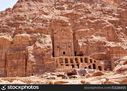 tomb in the antique site of petra in jordan the beautiful wonder of the world