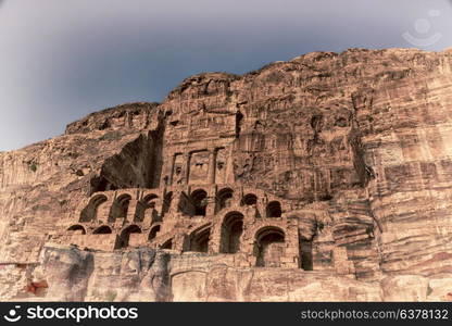 tomb in the antique site of petra in jordan the beautiful wonder of the world