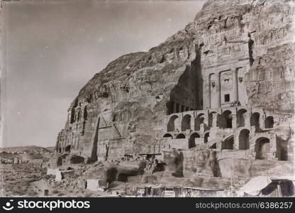 tomb in the antique site of petra in jordan the beautiful wonder of the world