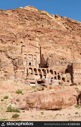 tomb in the antique site of petra in jordan the beautiful wonder of the world