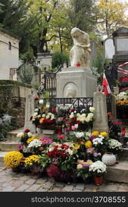 Tomb of Frederic Chopin, famous Polish composer, at Pere Lachaise cemetery in Paris