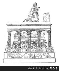 Tomb of Louis XII in the church of Saint-Denis, vintage engraved illustration. Magasin Pittoresque 1842.