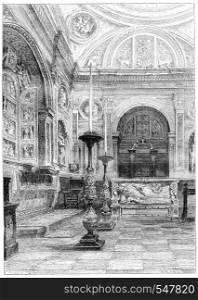 Tomb of Queen Anne Jagiellonian in the Cathedral of Krakow, vintage engraved illustration. Magasin Pittoresque 1867.