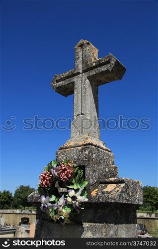 Tombstone at an old Fench cemetary in the Provence, France