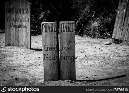Tombstone made of wood in this old abandoned cemetery