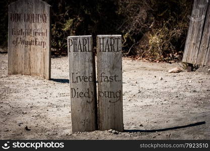 Tombstone made of wood in this old abandoned cemetery