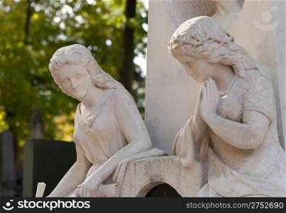 Tombstone two girls. Since its creation in 1787 Lychakiv Cemetery Lvov, Ukraine.