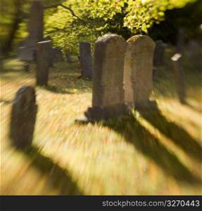Tombstones on burial ground