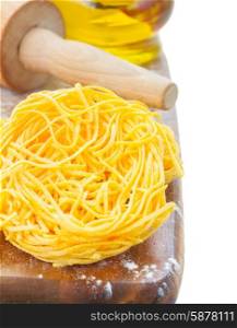 Tonarelli raw pasta. Tonarelli homemade raw pasta isolated on white background