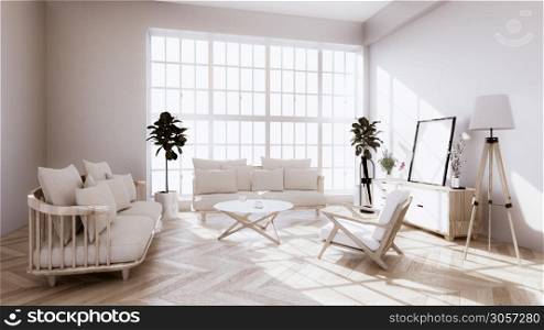 Tone Vintage Sofa wooden design, on room interior wooden floor .3D rendering