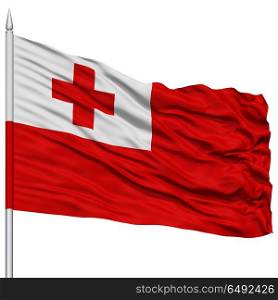 Tonga Flag on Flagpole , Flying in the Wind, Isolated on White Background