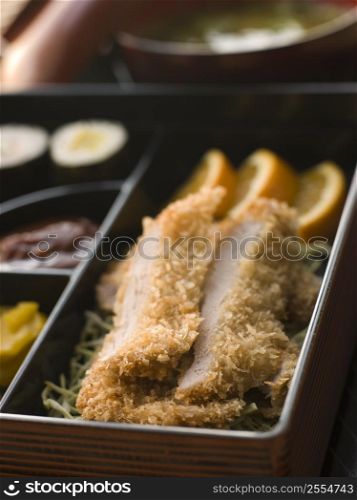 Tonkatsu Plated with Rice Miso Soup and Pickles