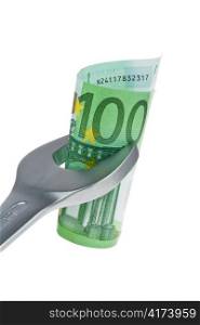 tool and european euro banknotes money. photo icon wage bargaining