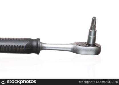 Tool ratchet spanner with screwdriver isolated on white background