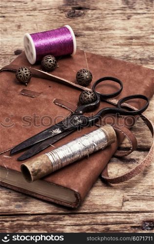 Tools and accessories for sewing and needlework. elements of needlework