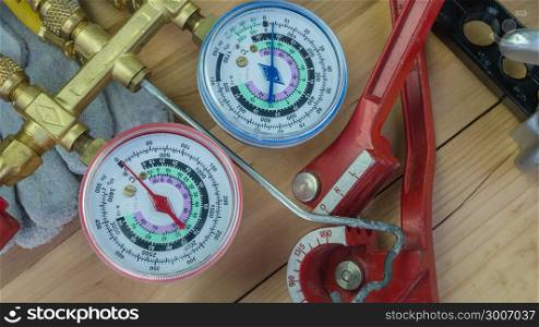 Tools for HVAC. manometers measuring equipment for filling air conditioners