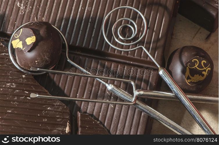 Tools for making chocolates. Chocolate bar. Bulgaria