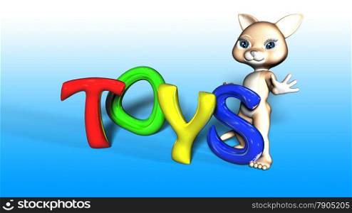 Toon Cat Figure holding TOYS text. Toon Cat Figure with TOYS text