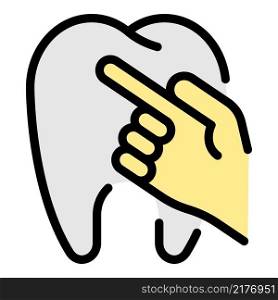Tooth and finger icon. Outline tooth and finger vector icon color flat isolated. Tooth and finger icon color outline vector