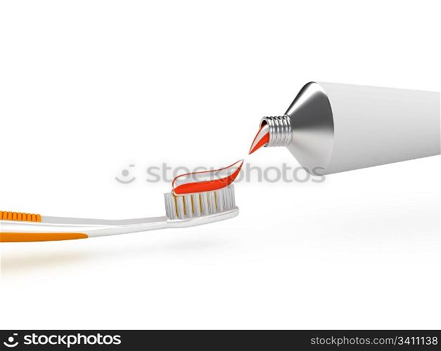 Tooth brush and paste over white background