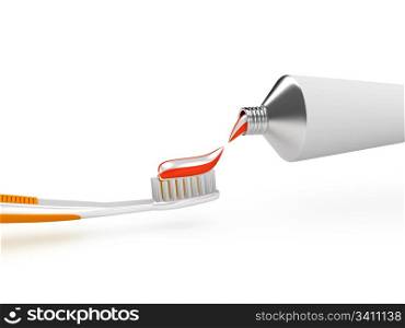 Tooth brush and paste over white background
