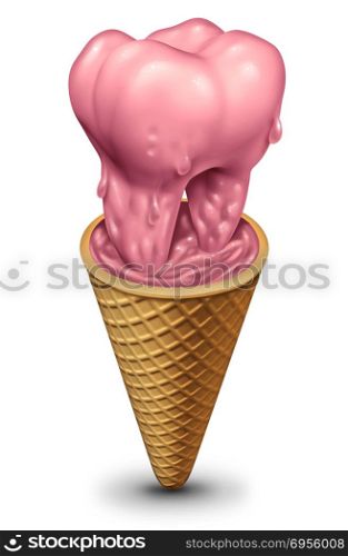 Tooth health and food as eating sweet sugar rich snacks as ice cream shaped as molar teeth symbol as a symbol for dental cavity and oral hygiene as a 3D illustration.. Tooth Health And Food