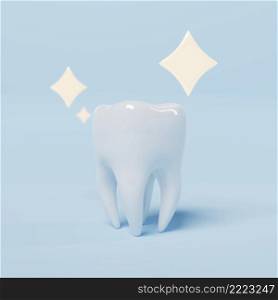 Tooth on blue background. Dental and Health care concept. 3D illustration rendering