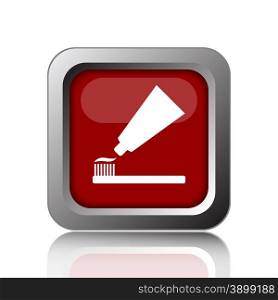 Tooth paste and brush icon. Internet button on white background