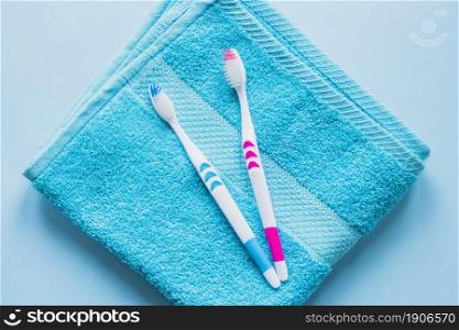 toothbrush composition towel. High resolution photo. toothbrush composition towel. High quality photo