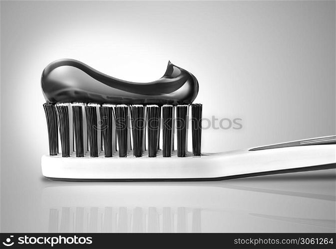 toothbrush with toothpaste close-up in black and white colors. 3D design.