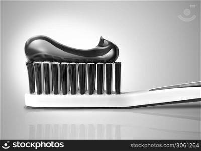 toothbrush with toothpaste close-up in black and white colors. 3D design.