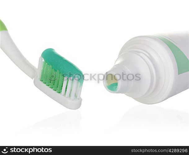 toothbrush with toothpaste isolated on white background