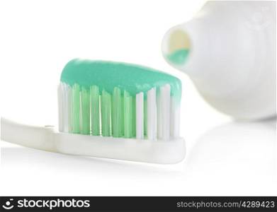 toothbrush with toothpaste isolated on white background