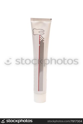 Toothpaste in white tube isolated on white background