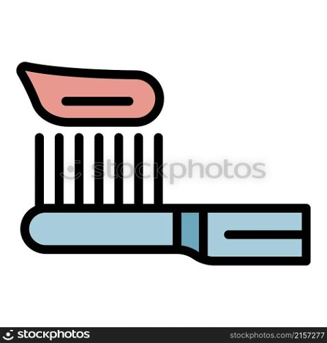 Toothpaste on toothbrush icon. Outline toothpaste on toothbrush vector icon color flat isolated. Toothpaste on toothbrush icon color outline vector