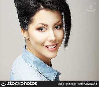 Toothy Smile. Face of Delighted Friendly Woman with Natural Clean Skin. Freshness