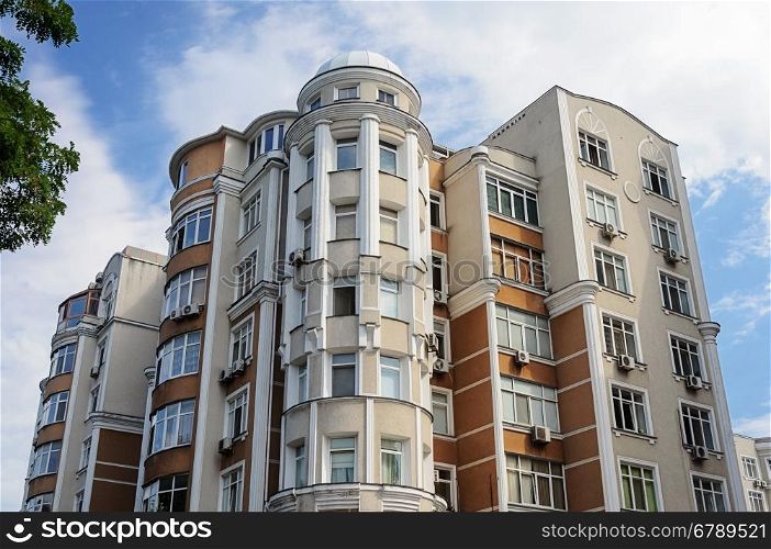Top of beautiful many-storied modern residential building in Odessa, Ukraine