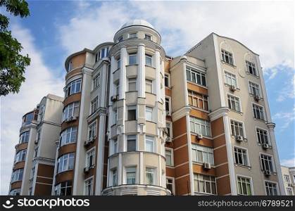 Top of beautiful many-storied modern residential building in Odessa, Ukraine