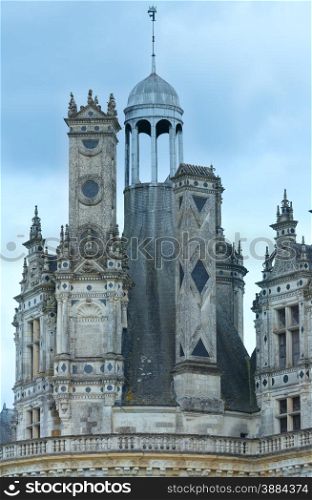 Top of Castle Chambord (detail) in the Loire Valley (France). Built in 1519-1547.