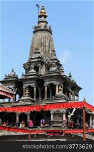 Top of hindu temple on the durbar square in Patan, Nepal