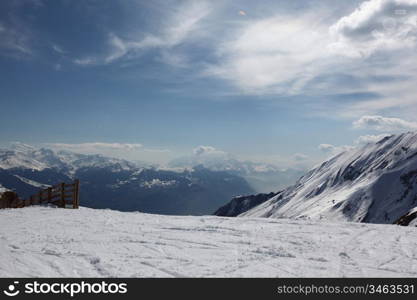 top of mountains in blue sky