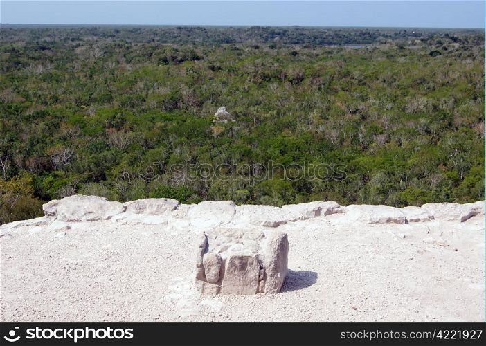 Top of piramid and forest in Coba. Mexico