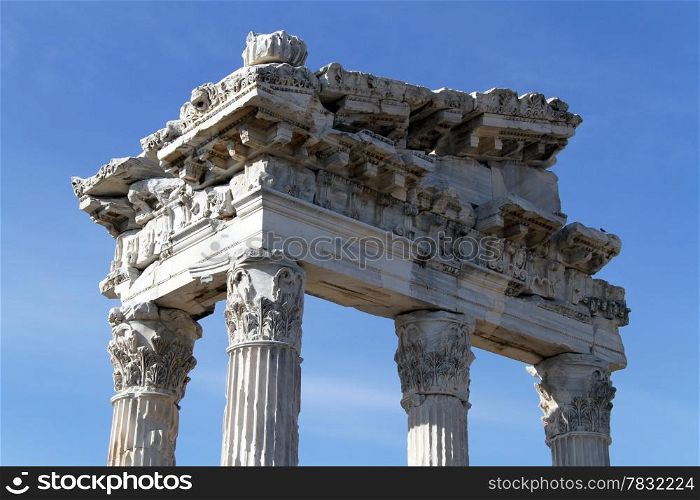 Top of ruined Trajan temple in Acropolis of Pergam