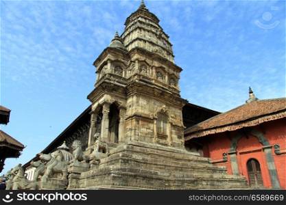 Top of temple and roofs in Bhaktapur in Nepal